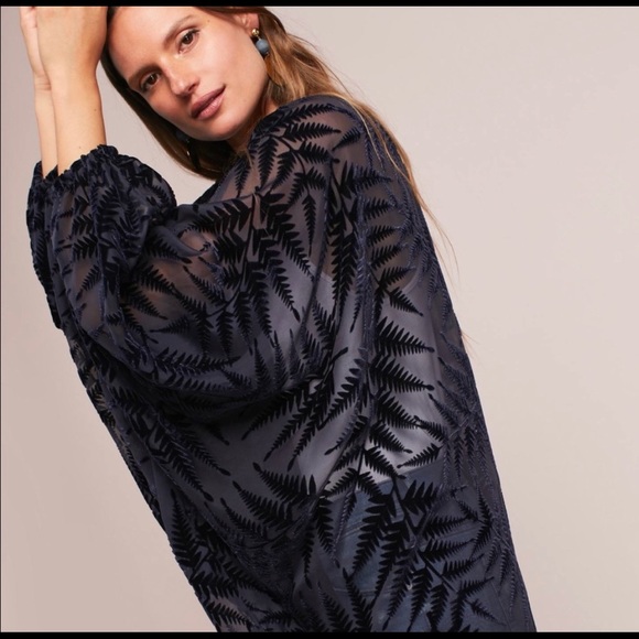 Floreat Tops - FLOREAT ANTHROPOLOGIE navy blue Beautiful, versatile Fern Silk Kimono Duster